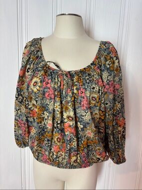 BISHOP + YOUNG 100% Cotton Oversized Boho Floral Crop Top | Size S